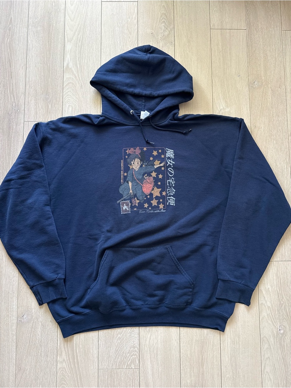 Y2K “Kiki’s Delivery Service” Men’s Ghibli Hoodie Size 2XL Navy - Jerzees RARE